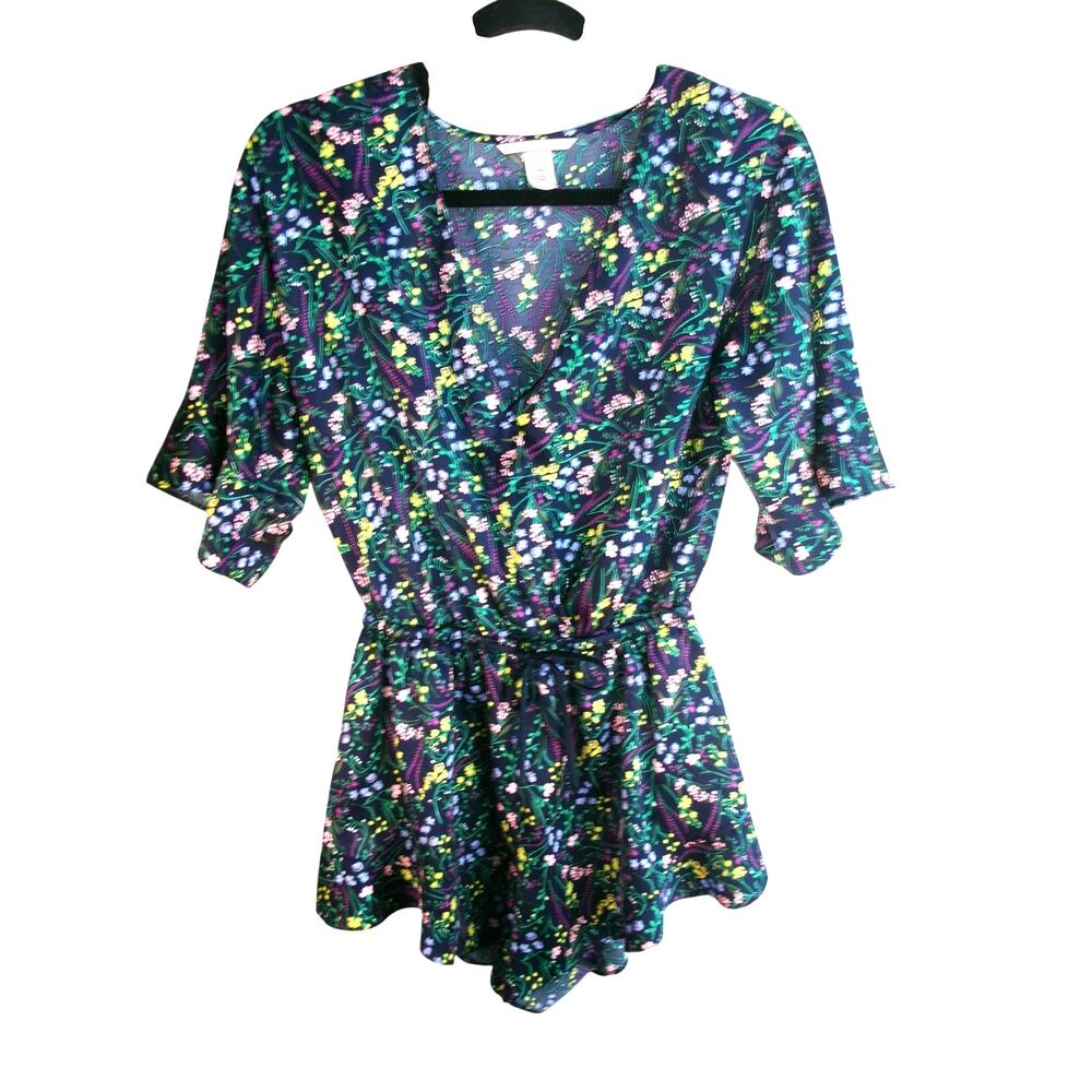 Victoria's Secret Floral Satin Pajama Romper Tie Waist Ruffle Sleeve S/P